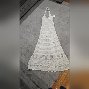 Elegant Cream Crochet Maxi Dress